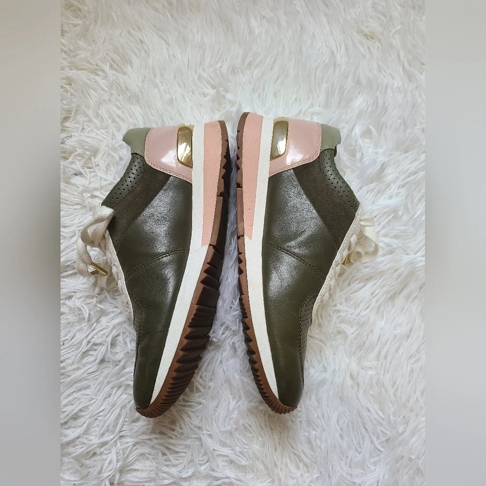 Michael Kors Olive Green W/ Pink and White Accent leather Sneakers Bubbl…​ - Picture 5 of 8